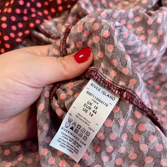 River island burgundy red polka dot dress 14US (equivalent 18UK) - Picture 9 of 9